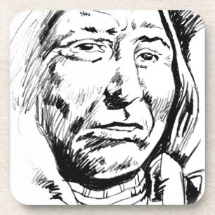 Indian Chief Ink Sketch Motivational Coaster