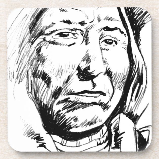 Indian Chief Ink Sketch Motivational Coaster (Front)