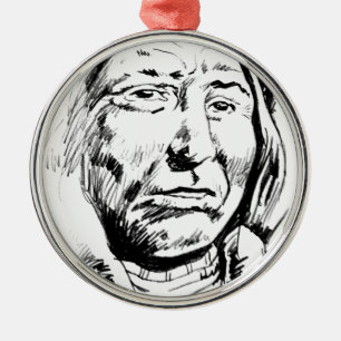 Indian Chief Ink Sketch Motivational Metal Tree Decoration