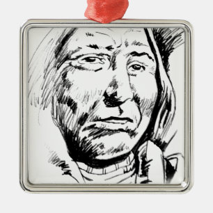 Indian Chief Ink Sketch Motivational Metal Tree Decoration