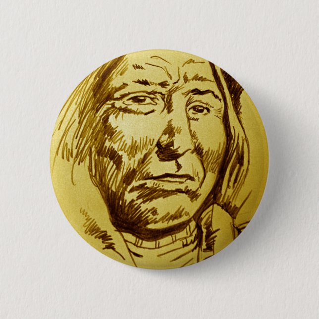Indian Chief Pencil Sketch 6 Cm Round Badge (Front)