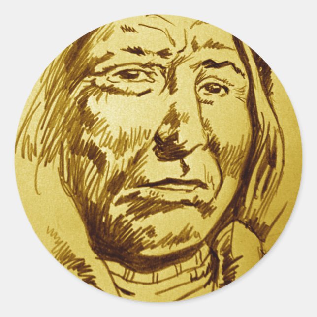 Indian Chief Pencil Sketch Classic Round Sticker (Front)