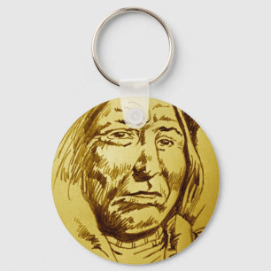 Indian Chief Pencil Sketch Key Ring