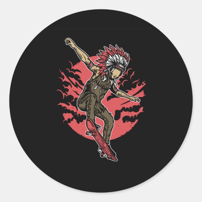 Indian Chief Skateboard Classic Round Sticker (Front)