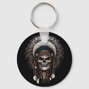 Indian Chief Skull Tattoo Key Ring