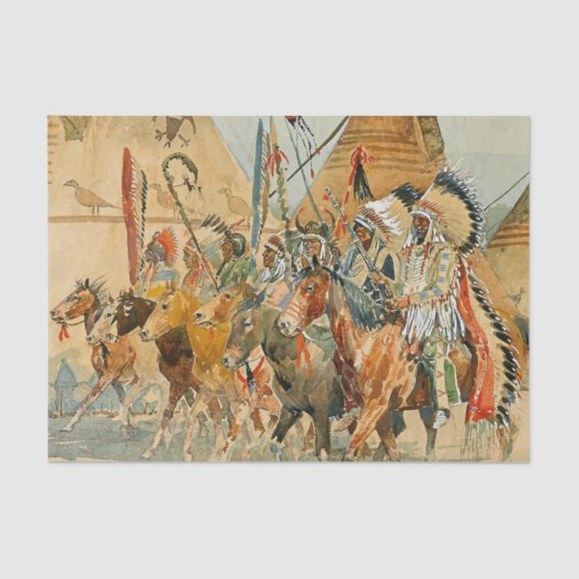 Indian Chiefs with Standards by Edward Borein Tissue Paper (Front)