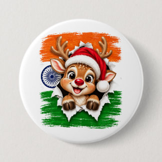 Indian Christmas Reindeer 7.5 Cm Round Badge