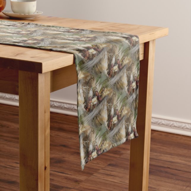 Indian Coloured Corn In Basket Fall Pattern Short Table Runner (In Situ)