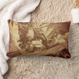 Indian Corn In Basket Vintage Look Fall Lumbar Cushion