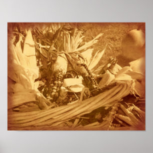 Indian Corn In Basket Vintage Look Fall Poster
