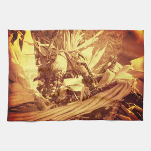 Indian Corn In Basket Vintage Look Fall   Tea Towel