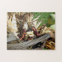 Indian Corn In Wicker Basket Autumn