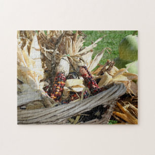 Indian Corn In Wicker Basket Autumn  Jigsaw Puzzle