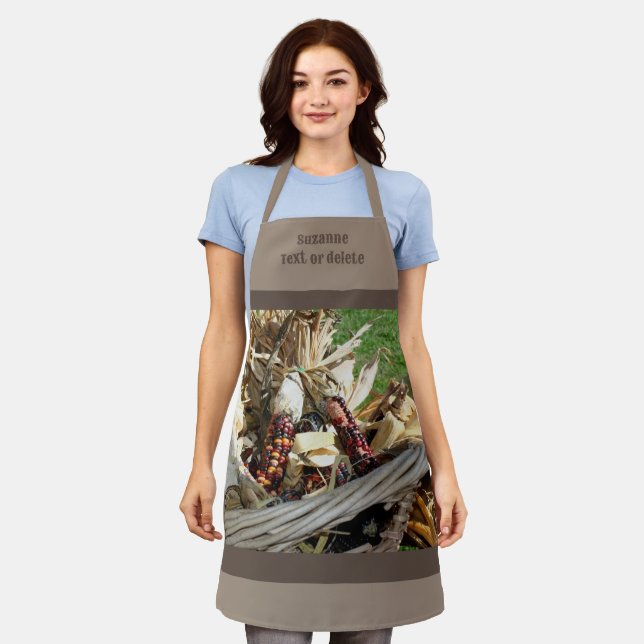 Indian Corn Wicker Basket Country Personalised Apron (Worn)