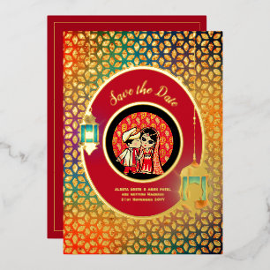 Indian Couple REAL GOLD FOIL Cute Save Date