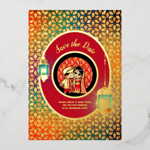 Indian Couple REAL GOLD FOIL Cute Save Date Foil I