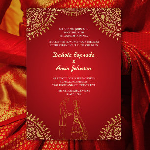 Indian Couple Wedding Red Gold Patterns