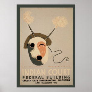 Indian Court Federal Building Eskimo Mask Golden Poster