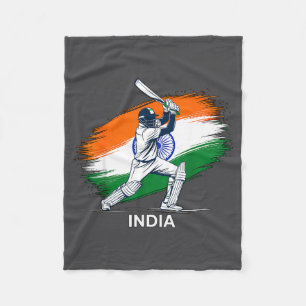 Indian Cricket With Flag Fleece Blanket