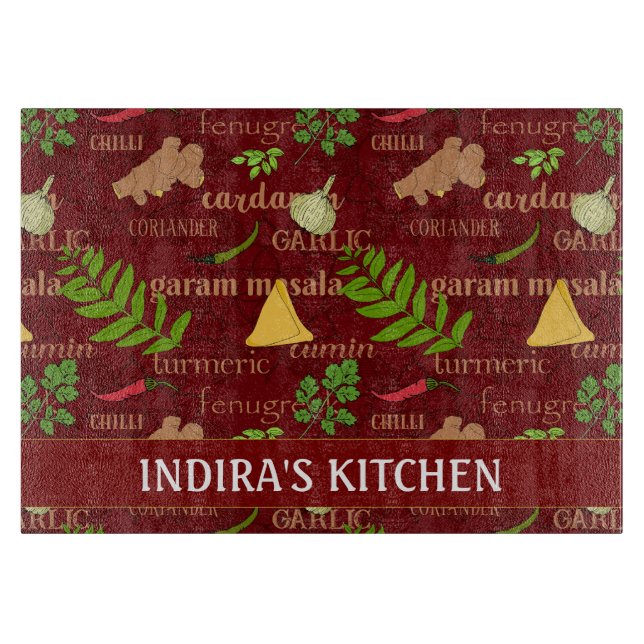 Indian Cuisine Asian Food Patterned Cutting Board (Front)