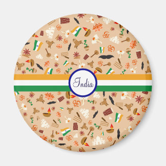 Indian cultural items with flag and text magnet
