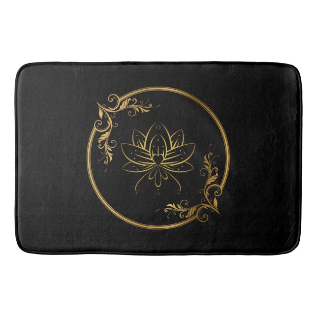 Indian Decorative Gold Frame with Lotus Flower Bath Mat (Front)