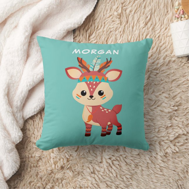 Indian Deer, Name or Message, Teal Cushion (Blanket)