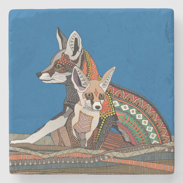 Indian desert foxes cobalt stone coaster (Front)