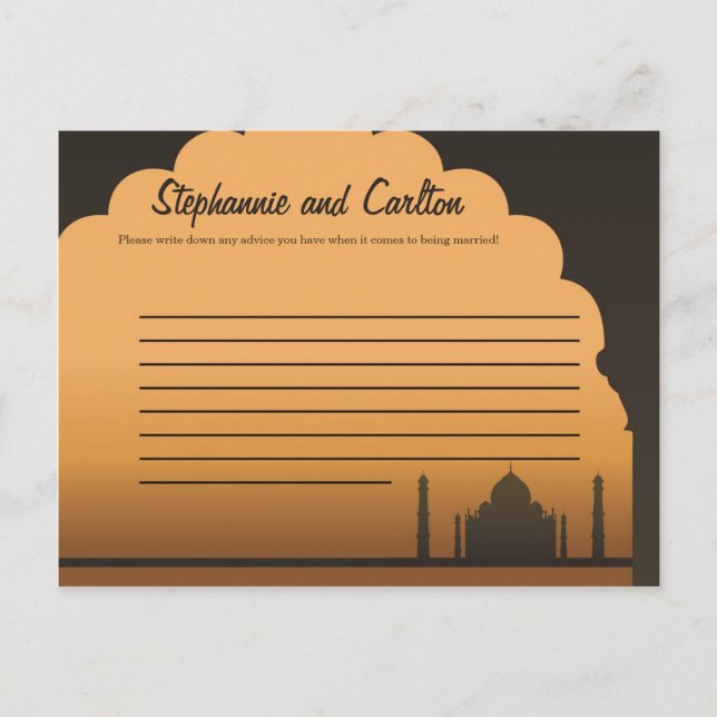 Indian Dream Wedding Writable Advice Card (Front)