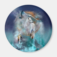 Indian dreamcatcher and ethnic tribal head wolf