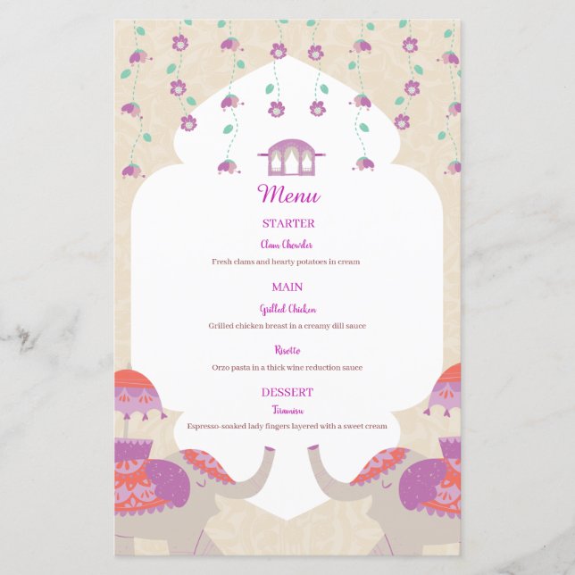 Indian Elegance Wedding Menu (Front)