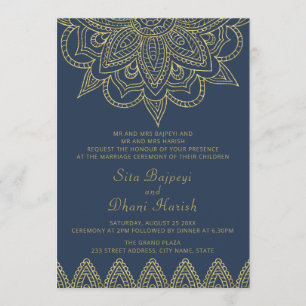 Indian Elegant Navy Gold Mehndi Hindu Wedding Invitation