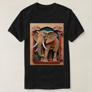Indian Elephant 3D Paper Art Design T-shirt 