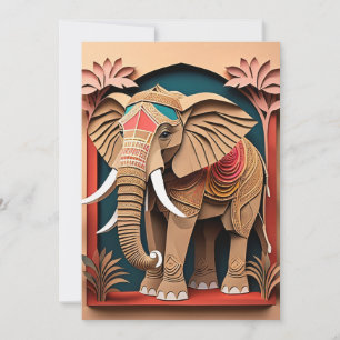 Indian Elephant 3D Paper Art Design T-shirt Invitation