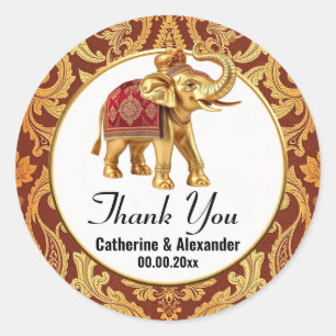 Indian elephant burgundy gold luxurious thank you classic round sticker