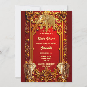 Indian elephant burgundy gold royal bridal shower invitation