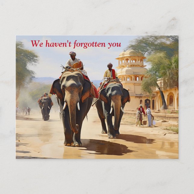 Indian elephant drivers oil painting postcard (Front)