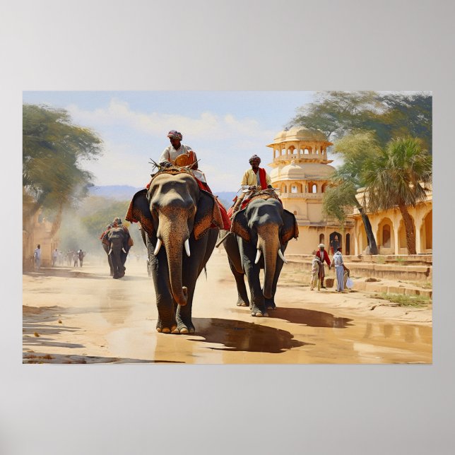 Indian elephant drivers oil painting poster (Front)