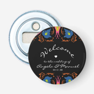 Indian Elephant Floral Black Wedding Bottle Opener