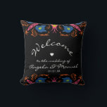 Indian Elephant Floral Black Wedding  Cushion<br><div class="desc">Unique Wedding Couples Name Welcome Tent Sign with Hand Drawn Florals Indian Theme Wedding</div>