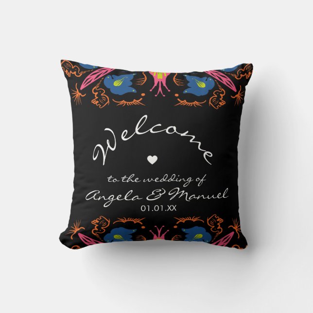 Indian Elephant Floral Black Wedding  Cushion (Front)