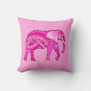 Indian Elephant in a Fuchsia Pink Arabesque Patter Cushion