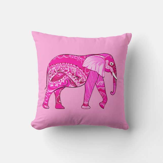 Indian Elephant in a Fuchsia Pink Arabesque Patter Cushion (Front)