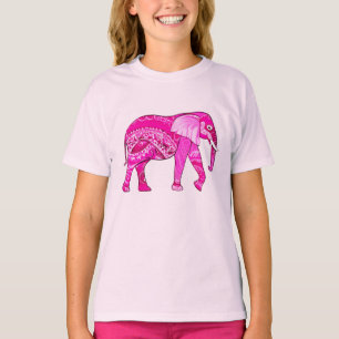 Indian Elephant in a Fuchsia Pink Arabesque Patter T-Shirt