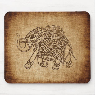 Indian Elephant on Burlap Mouse Pad
