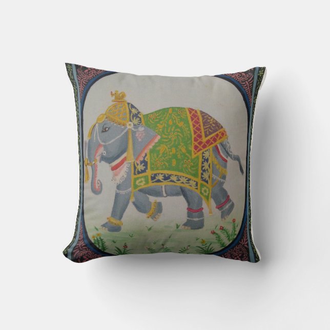 Indian Elephant Painting Pillow (Front)