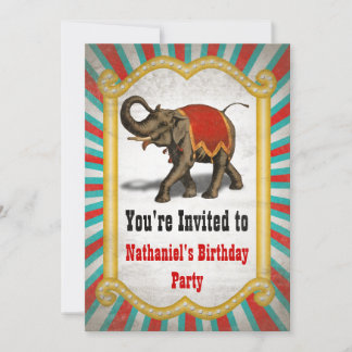 Indian Elephant Red Frame Circus Birthday Party Invitation