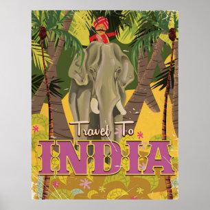 indian elephant vintage travel poster