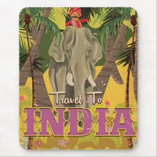 indian elephant vintage travel poster mouse pad