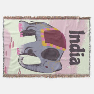 Indian Elephant vintage travel poster print. Throw Blanket